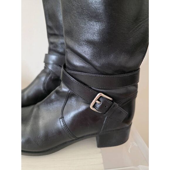 PRADA  BLACK  LEATHER 2X BELTED BUCKLE BIKER  BOOTS 37.5 ITALY - Picture 4 of 12